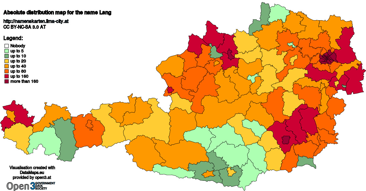 Absolute Distribution maps for surname Lang