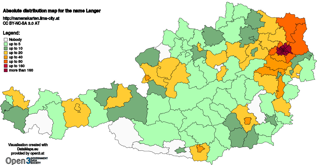 Absolute Distribution maps for surname Langer