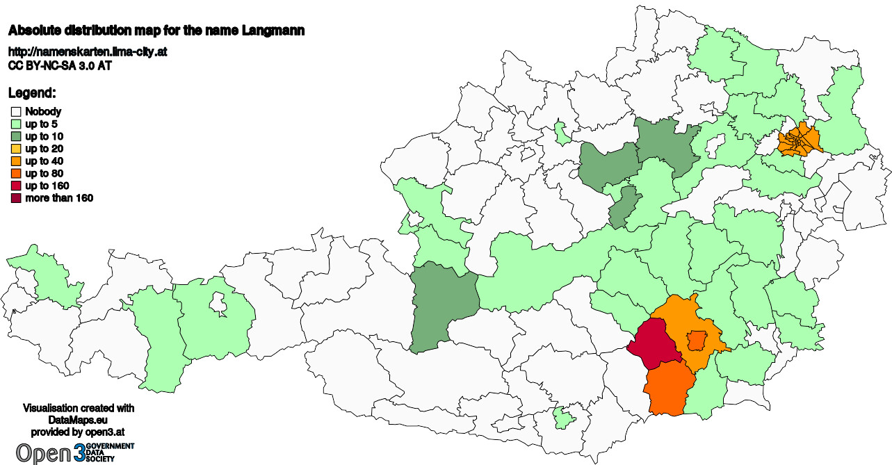 Absolute Distribution maps for surname Langmann