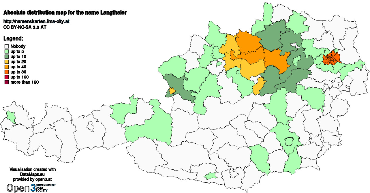 Absolute Distribution maps for surname Langthaler