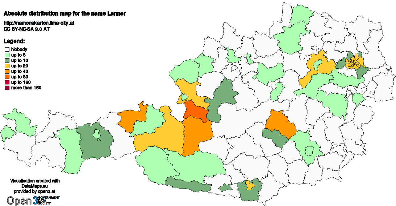 Absolute Distribution maps for surname Lanner