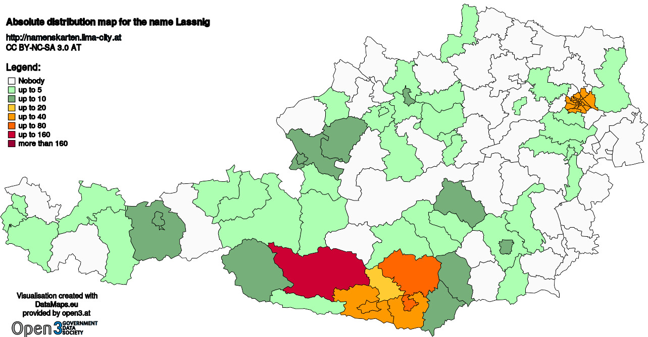 Absolute Distribution maps for surname Lassnig