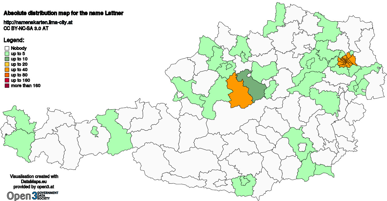 Absolute Distribution maps for surname Lattner