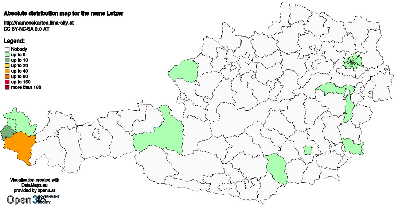 Absolute Distribution maps for surname Latzer