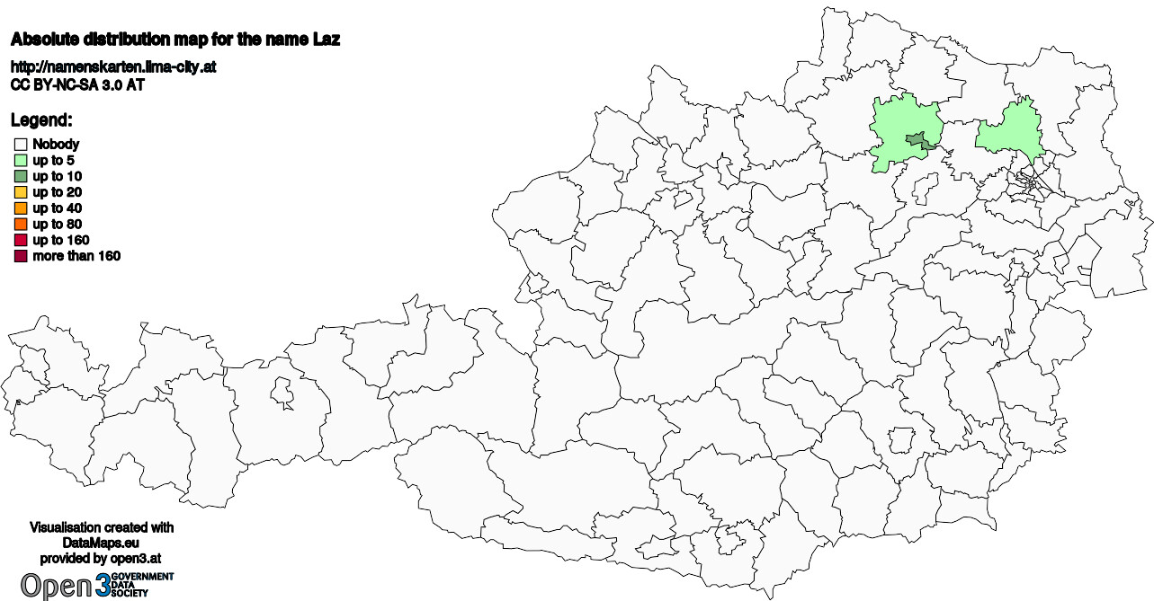 Absolute Distribution maps for surname Laz