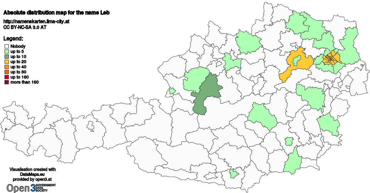 Absolute Distribution maps for surname Leb