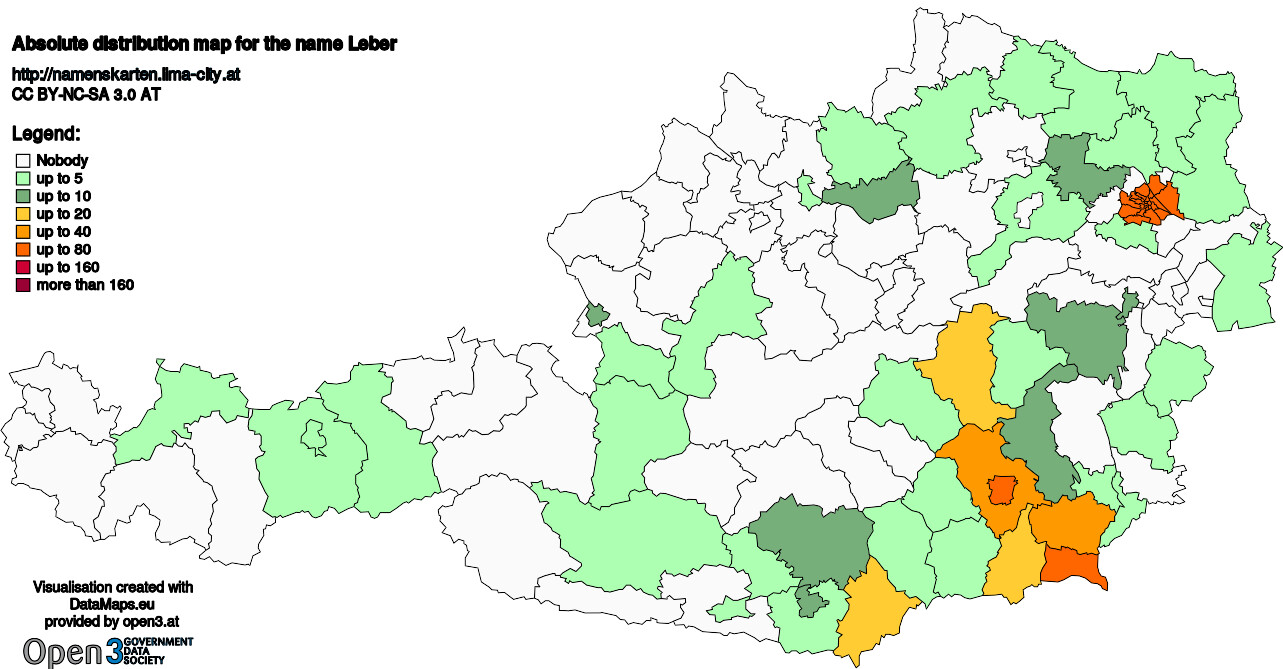 Absolute Distribution maps for surname Leber