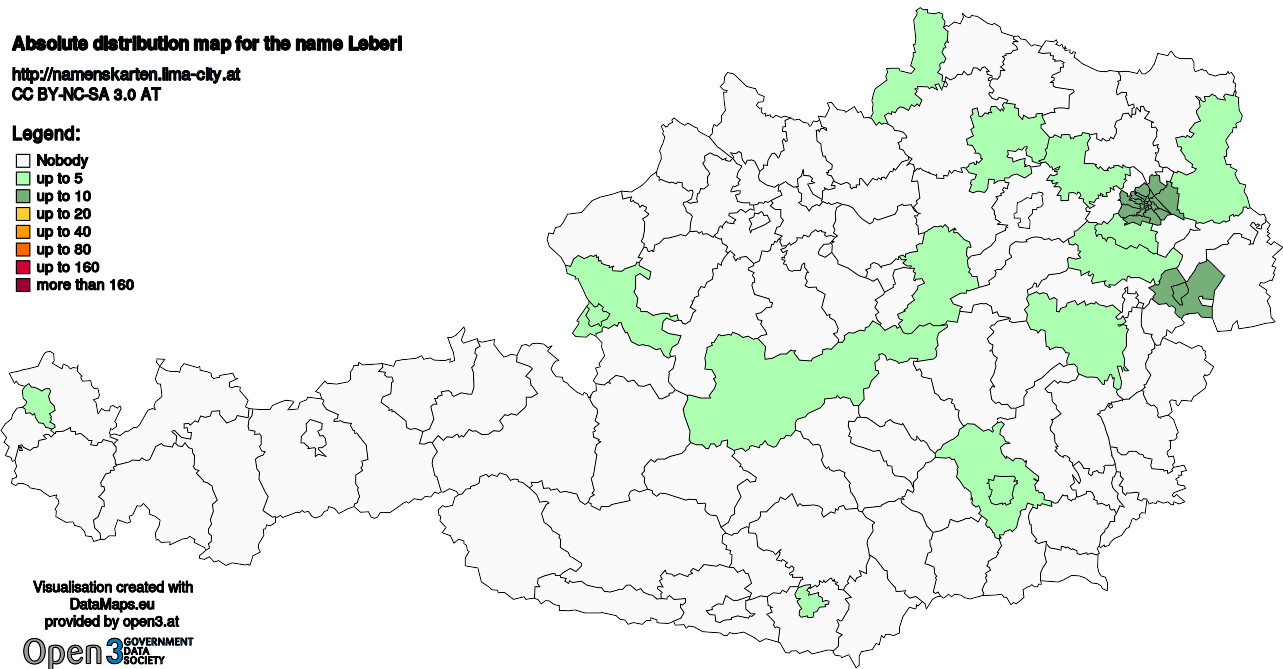 Absolute Distribution maps for surname Leberl