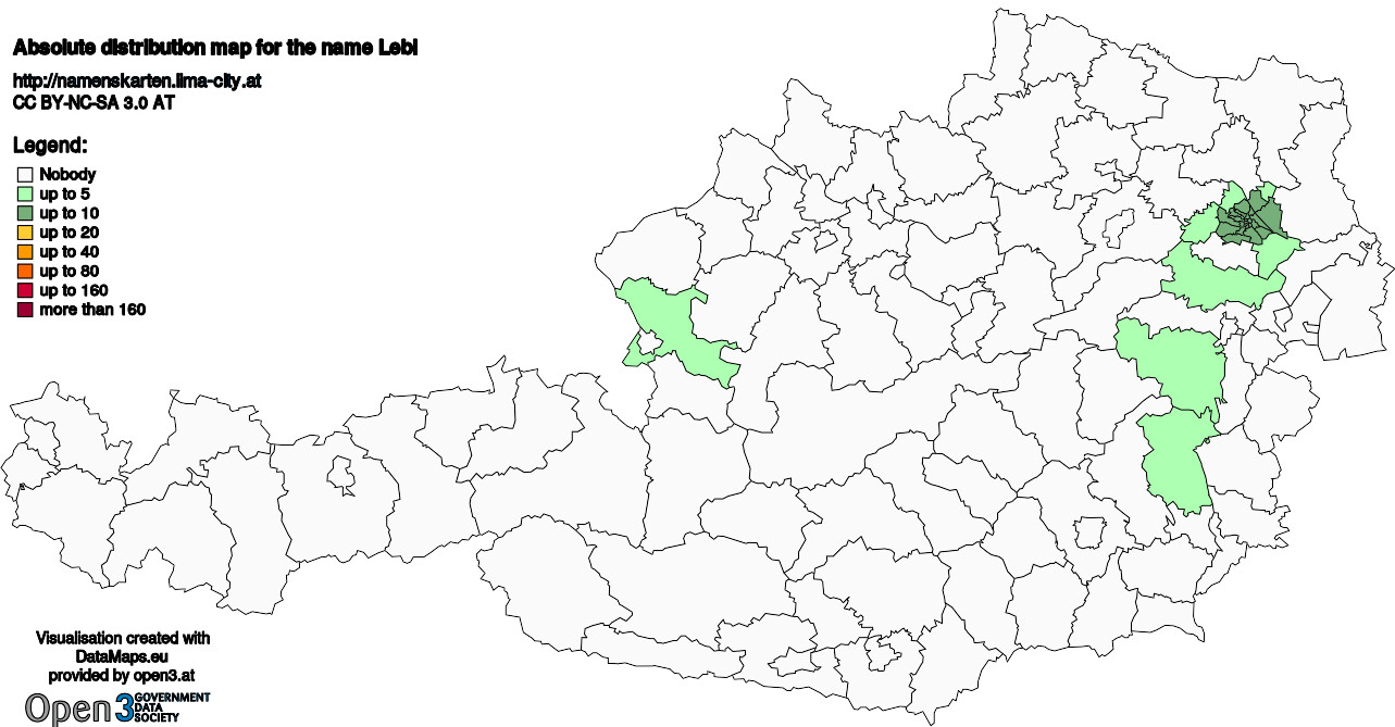 Absolute Distribution maps for surname Lebl