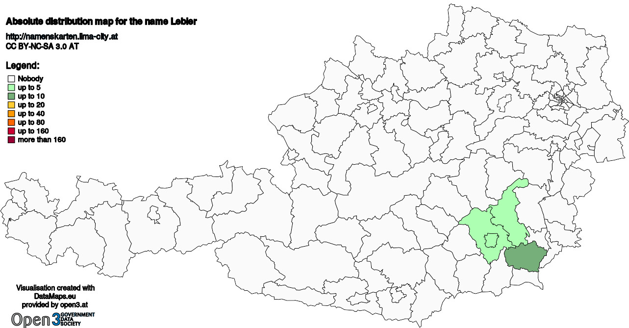 Absolute Distribution maps for surname Lebler