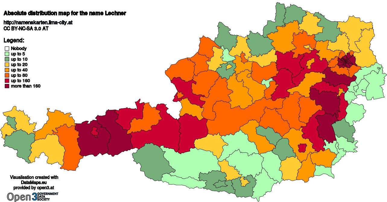 Absolute Distribution maps for surname Lechner