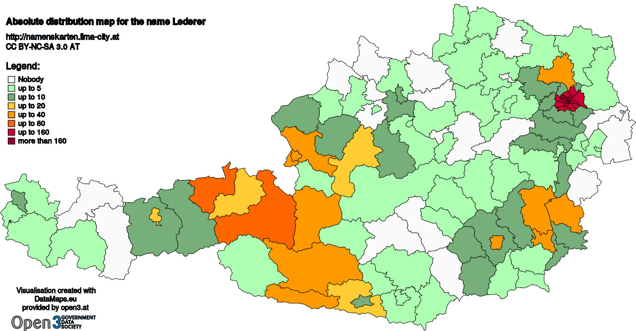 Absolute Distribution maps for surname Lederer
