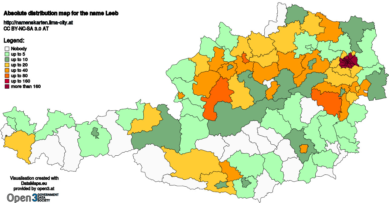 Absolute Distribution maps for surname Leeb