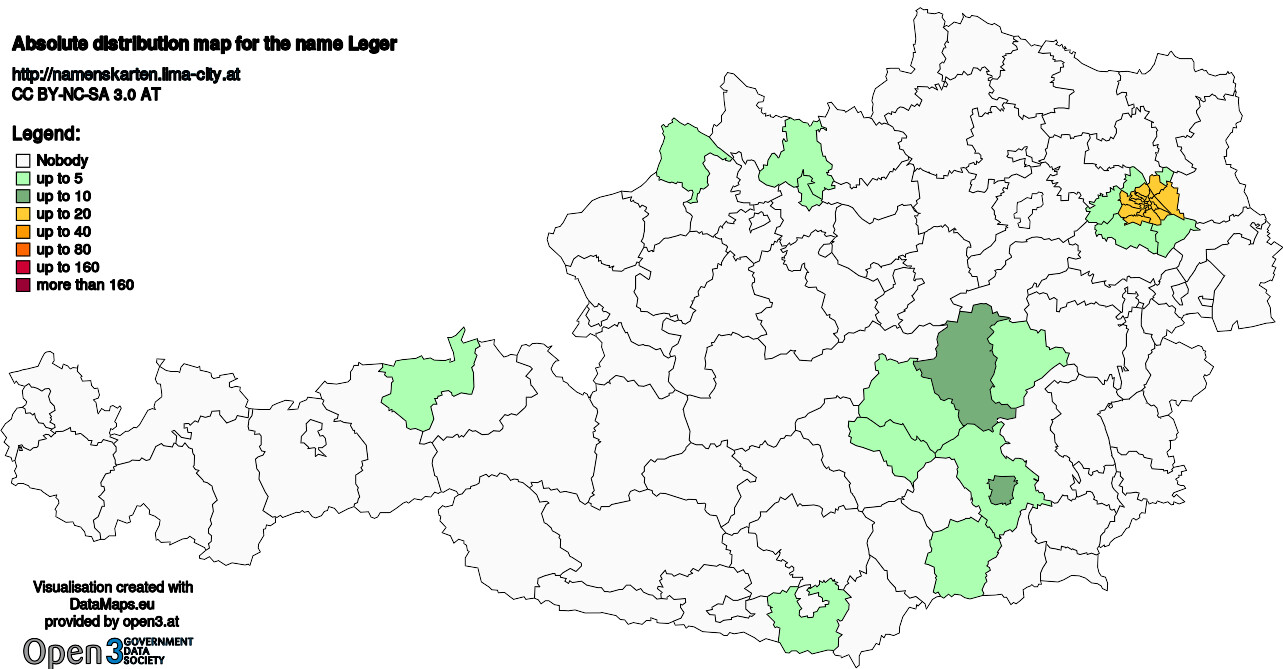 Absolute Distribution maps for surname Leger