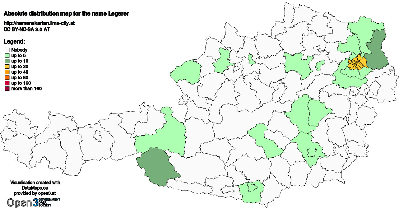 Absolute Distribution maps for surname Legerer