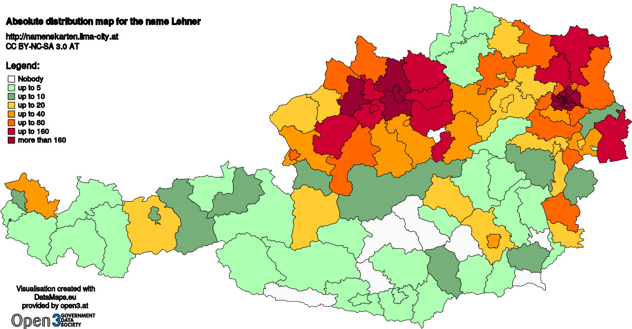 Absolute Distribution maps for surname Lehner