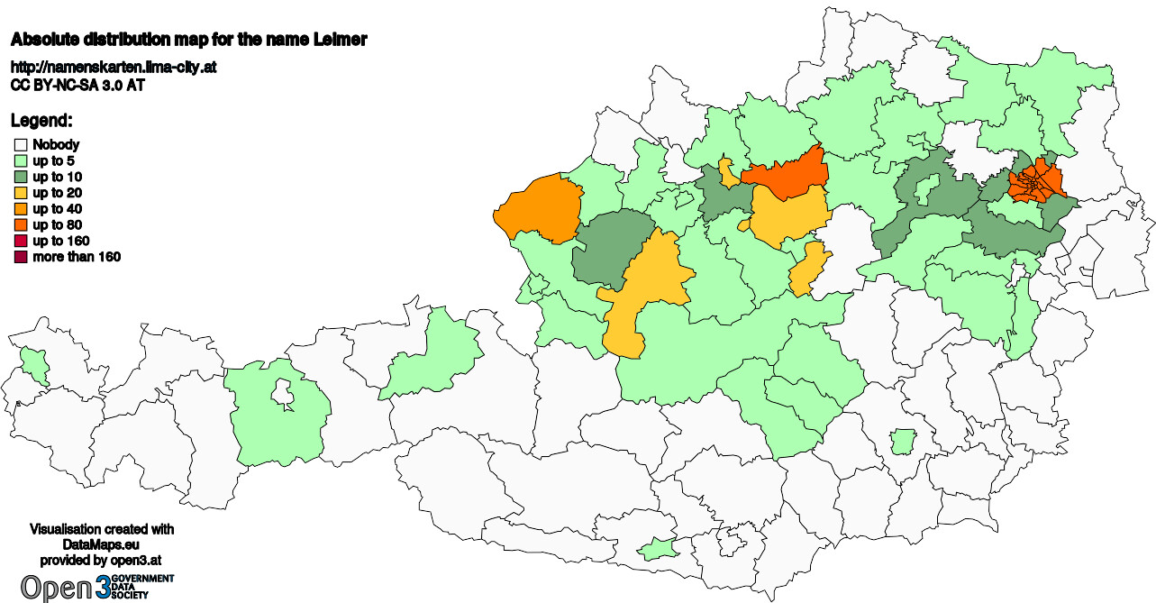 Absolute Distribution maps for surname Leimer