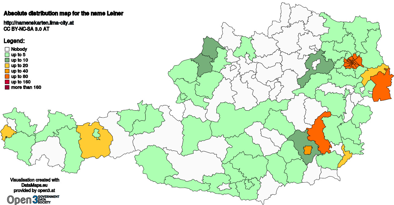 Absolute Distribution maps for surname Leiner