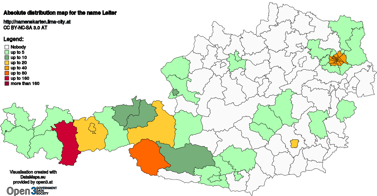 Absolute Distribution maps for surname Leiter