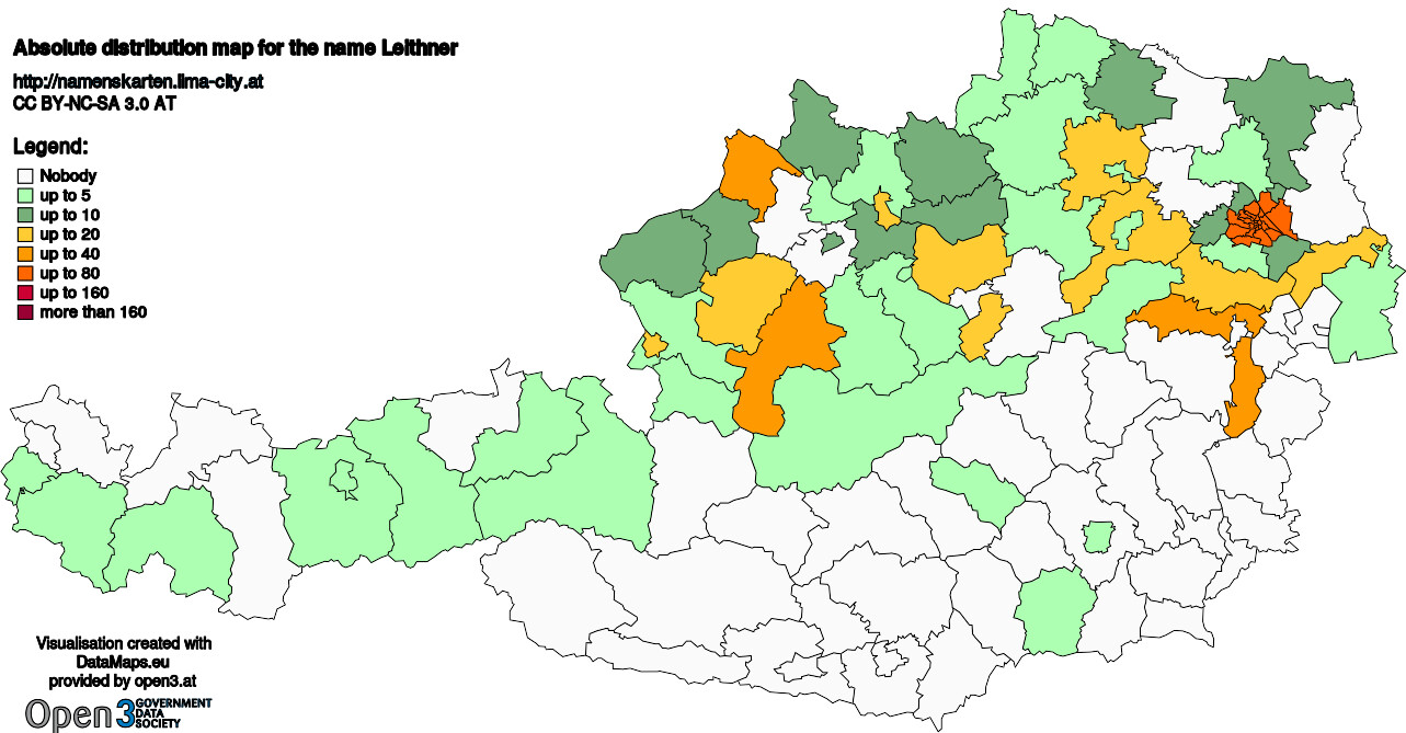 Absolute Distribution maps for surname Leithner