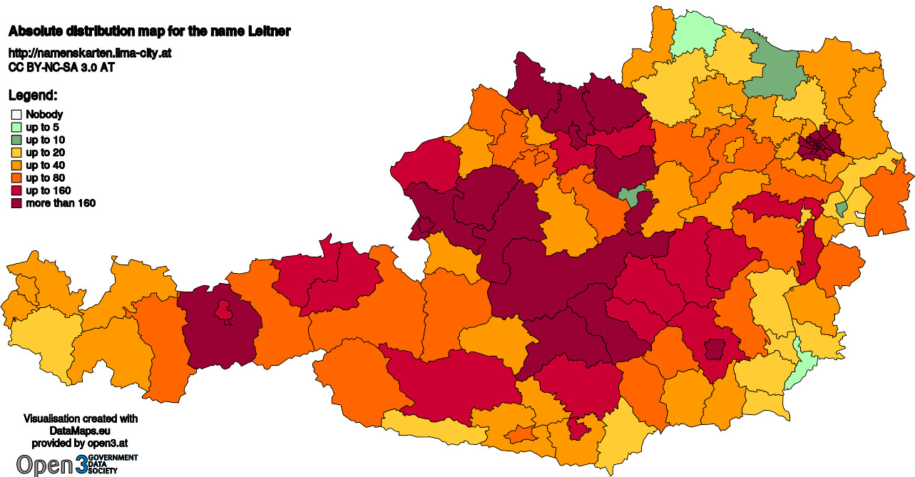 Absolute Distribution maps for surname Leitner
