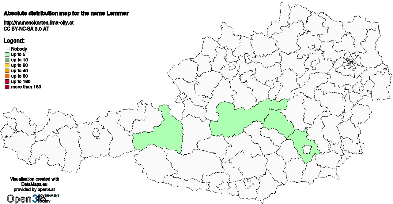 Absolute Distribution maps for surname Lemmer