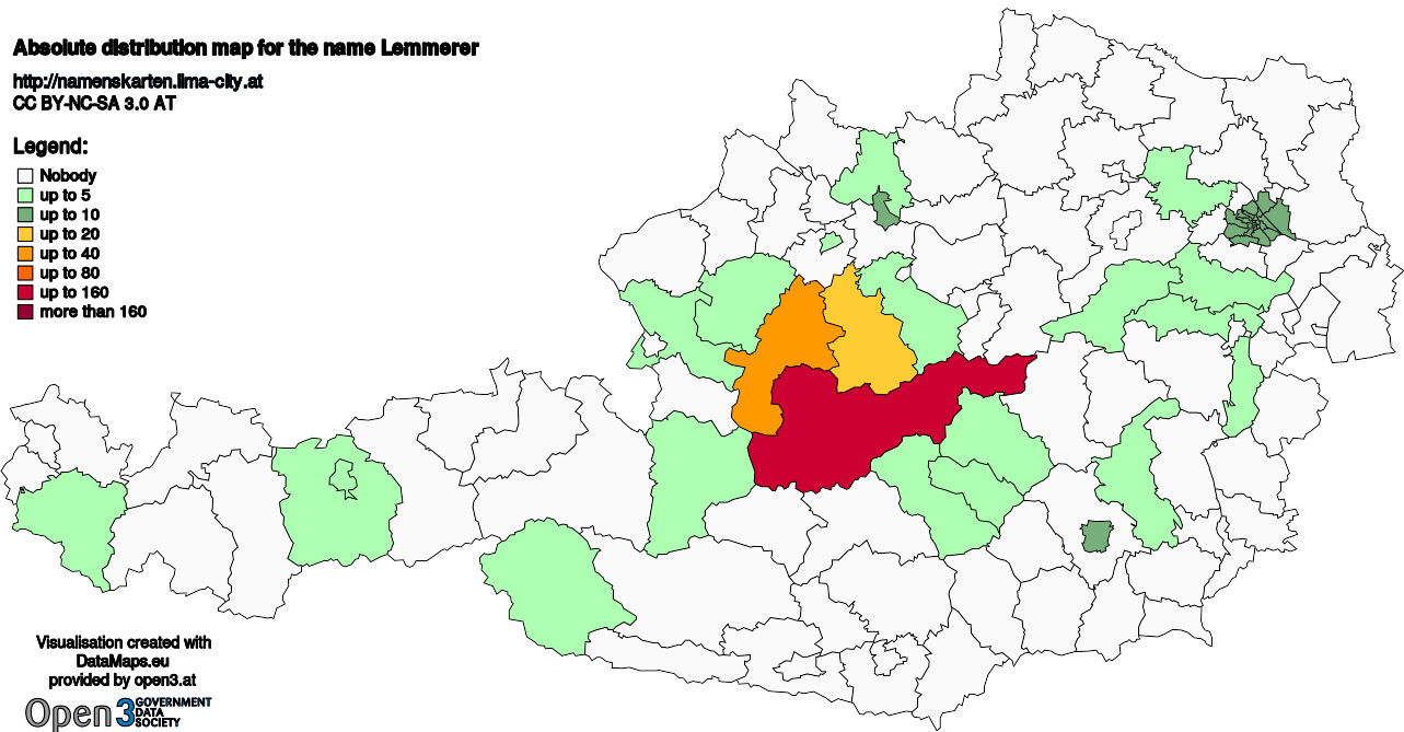 Absolute Distribution maps for surname Lemmerer