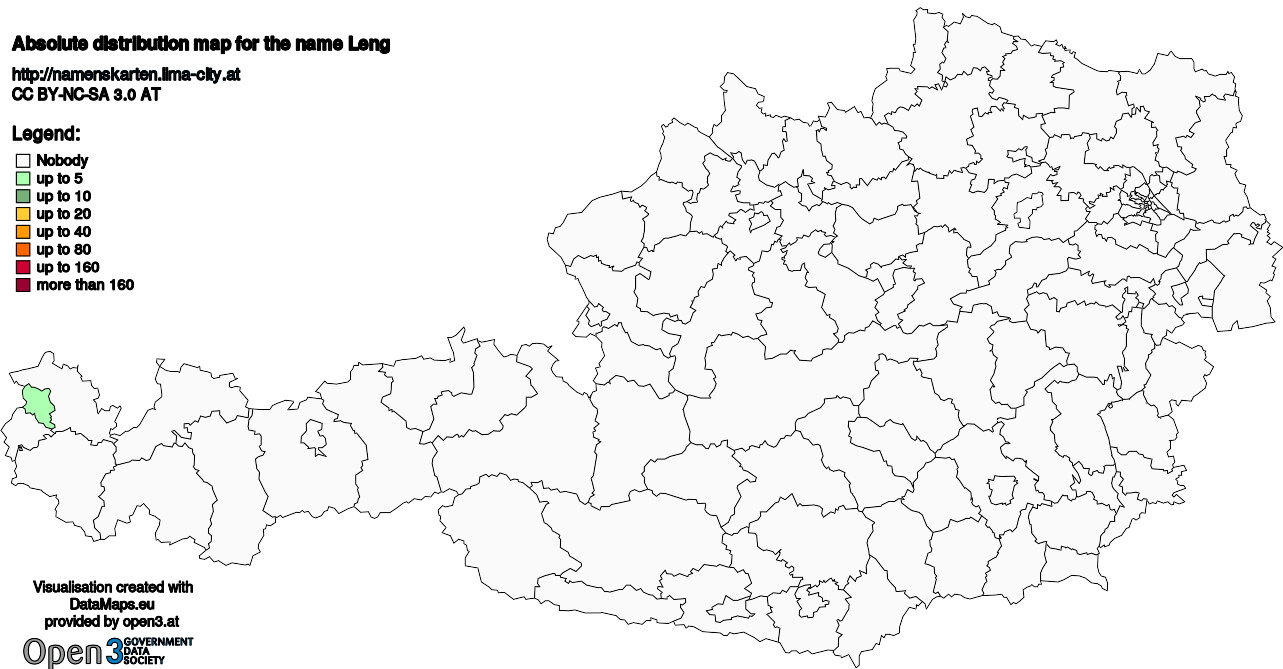 Absolute Distribution maps for surname Leng