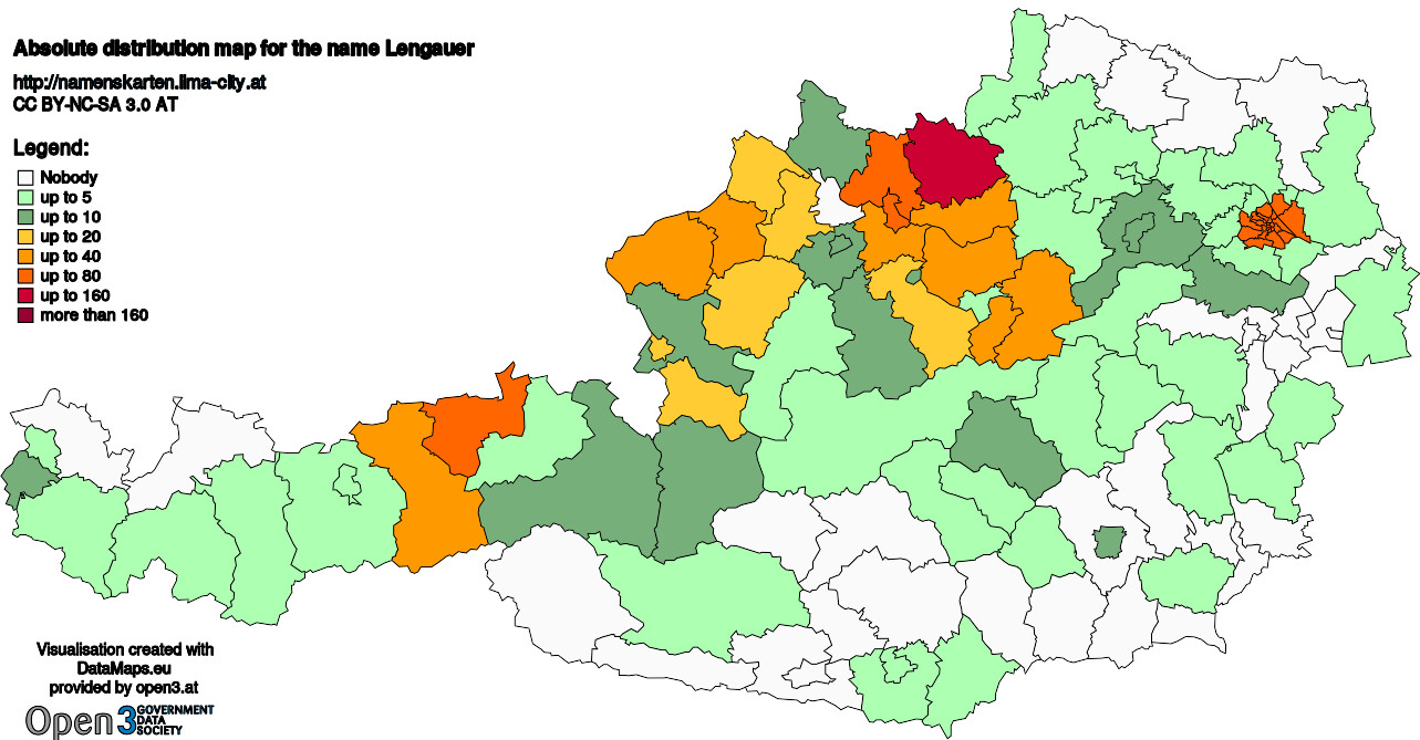 Absolute Distribution maps for surname Lengauer