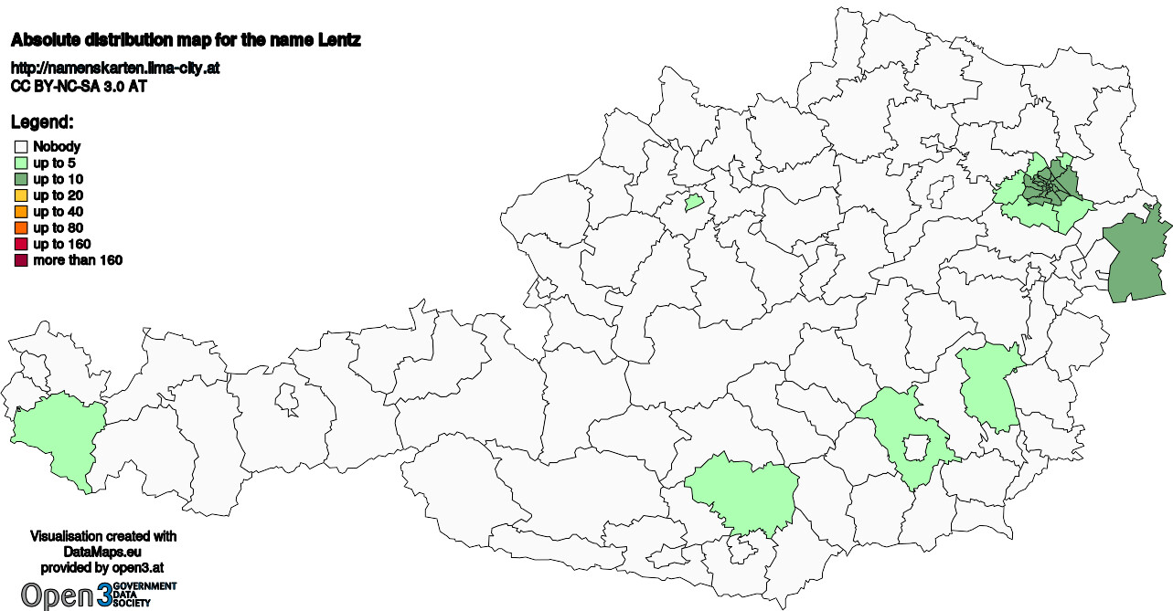 Absolute Distribution maps for surname Lentz