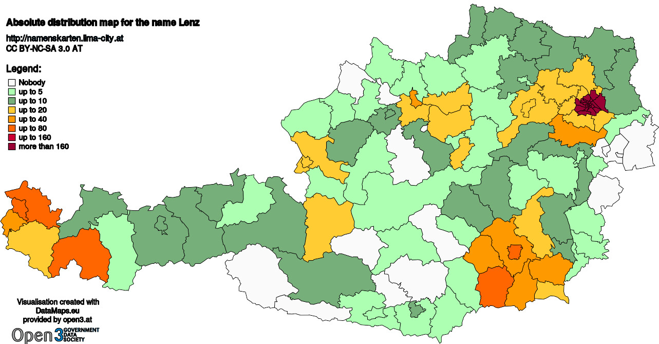 Absolute Distribution maps for surname Lenz