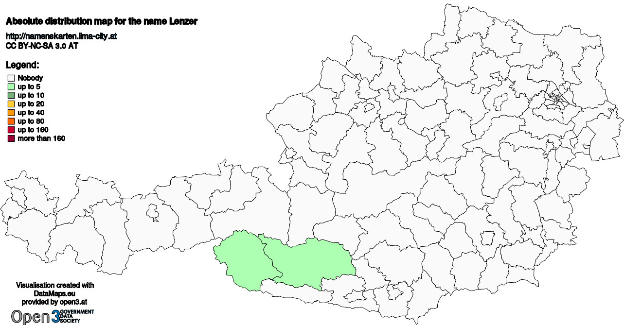 Absolute Distribution maps for surname Lenzer