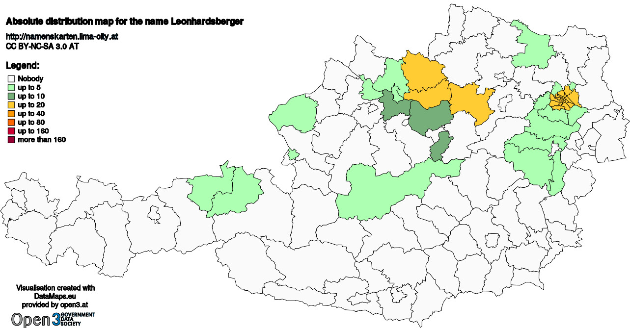 Absolute Distribution maps for surname Leonhardsberger