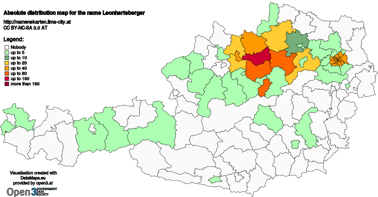 Absolute Distribution maps for surname Leonhartsberger