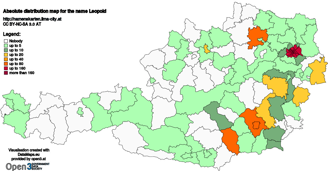 Absolute Distribution maps for surname Leopold