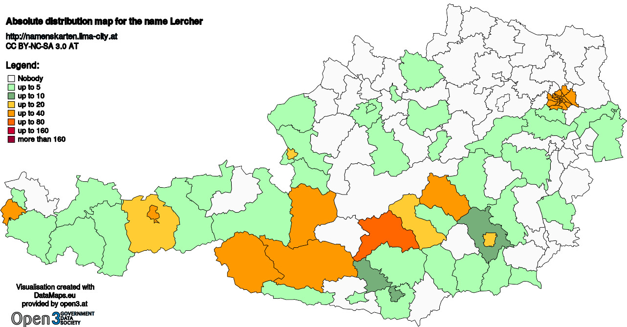 Absolute Distribution maps for surname Lercher