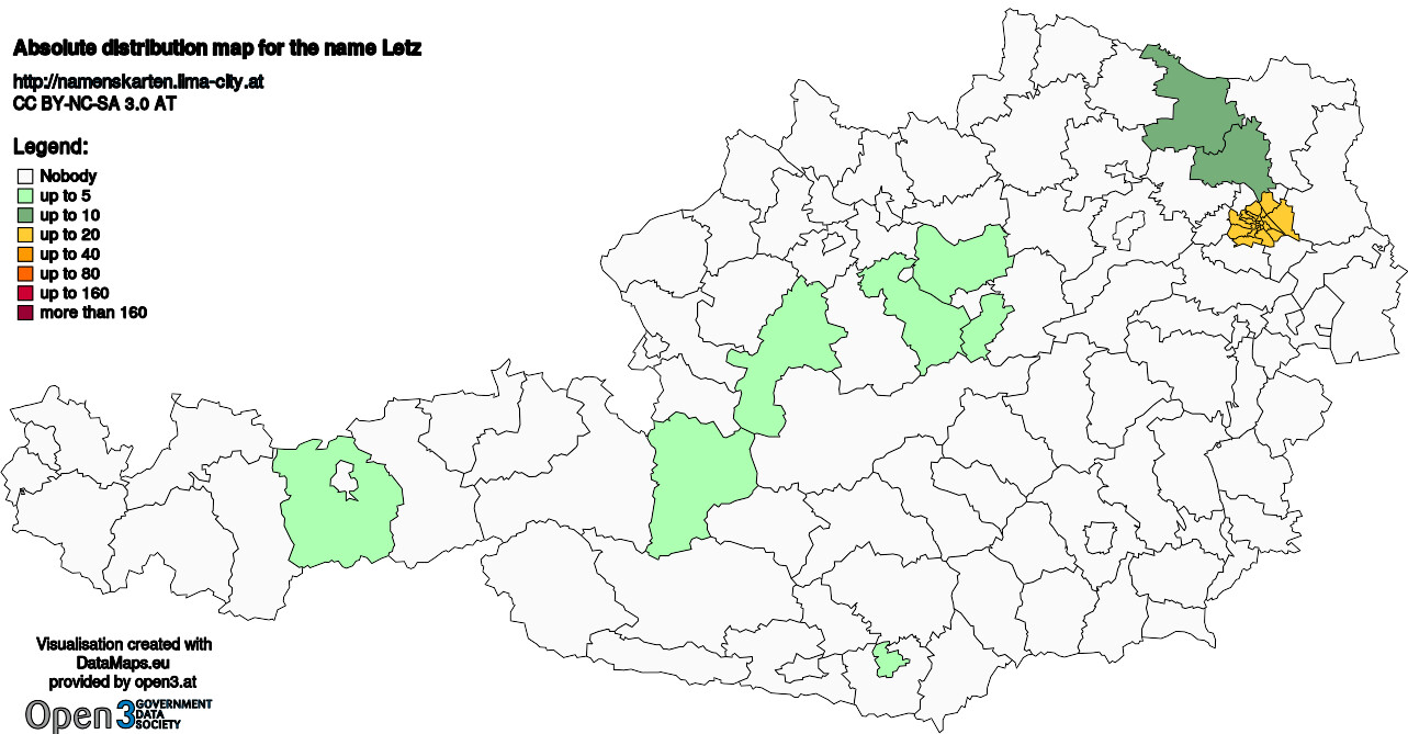 Absolute Distribution maps for surname Letz