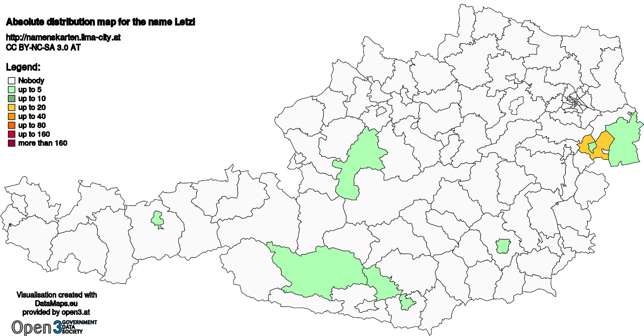 Absolute Distribution maps for surname Letzl