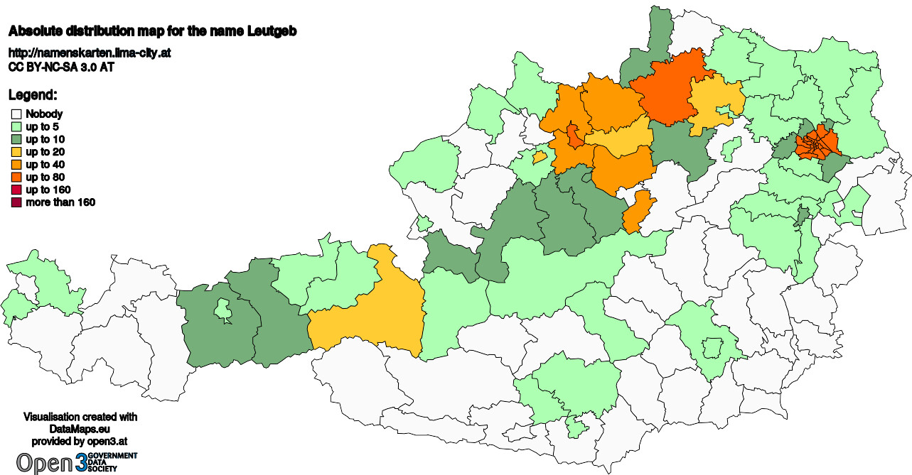 Absolute Distribution maps for surname Leutgeb