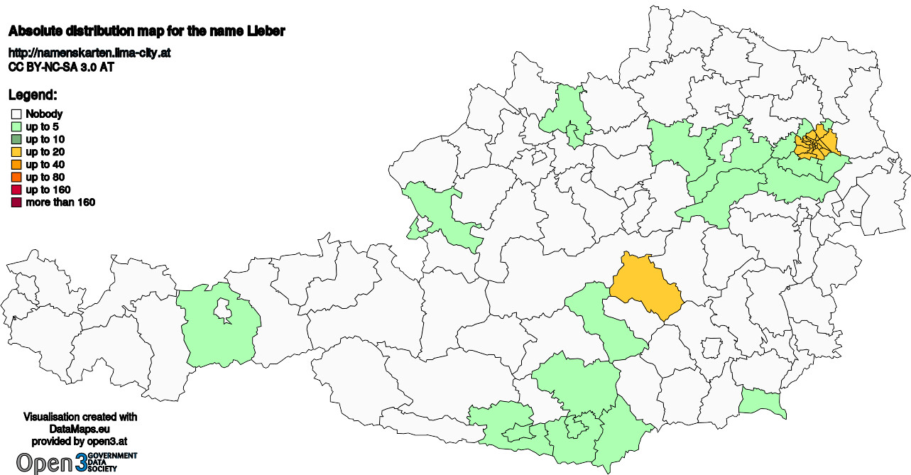 Absolute Distribution maps for surname Lieber