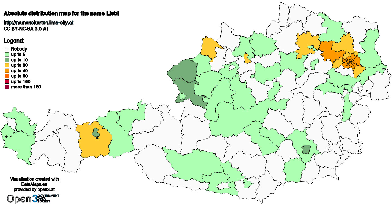 Absolute Distribution maps for surname Liebl