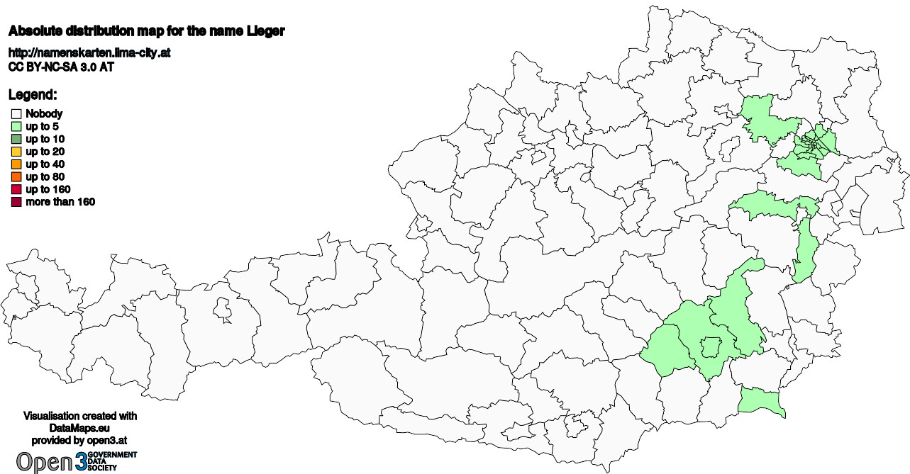 Absolute Distribution maps for surname Lieger