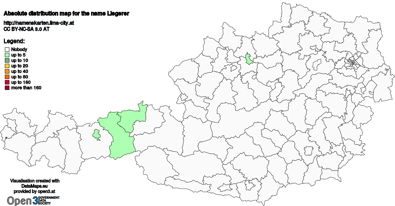 Absolute Distribution maps for surname Liegerer