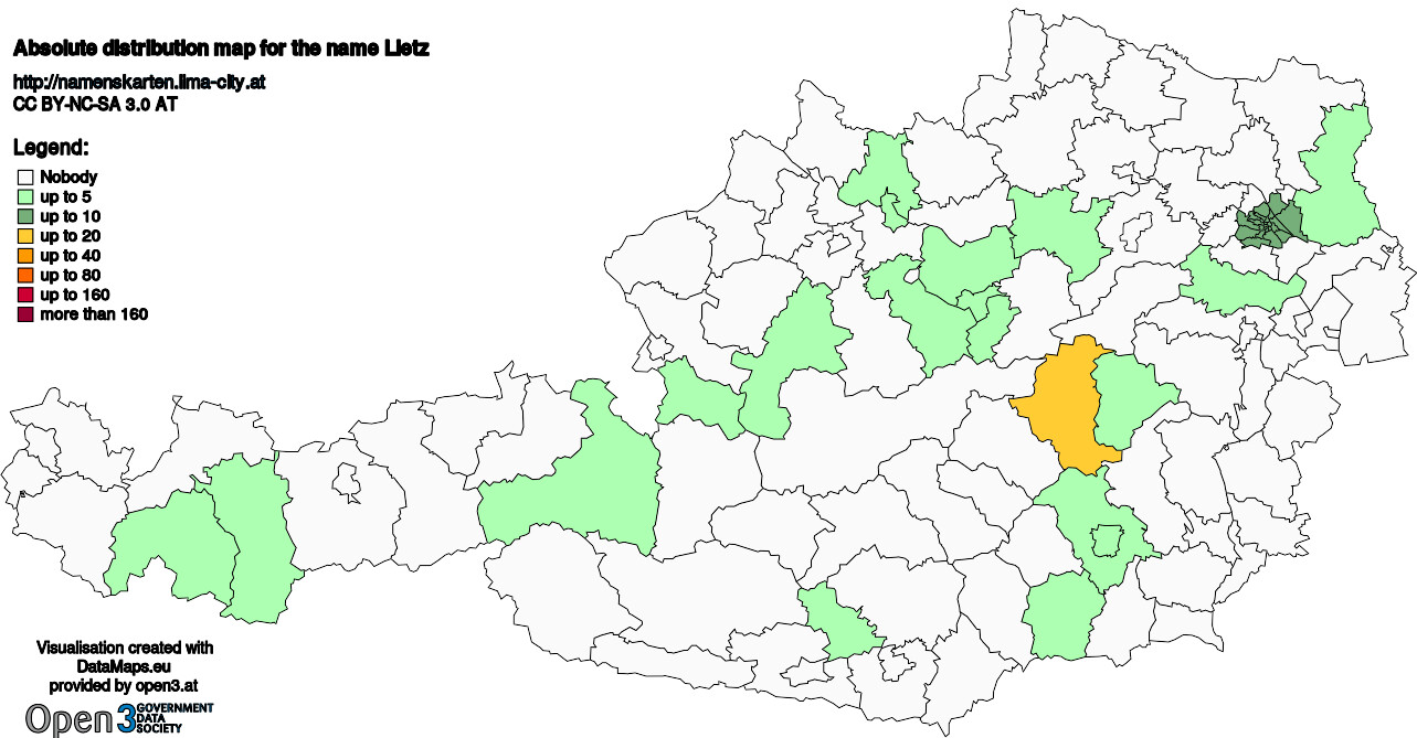 Absolute Distribution maps for surname Lietz