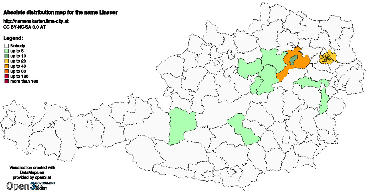 Absolute Distribution maps for surname Linauer