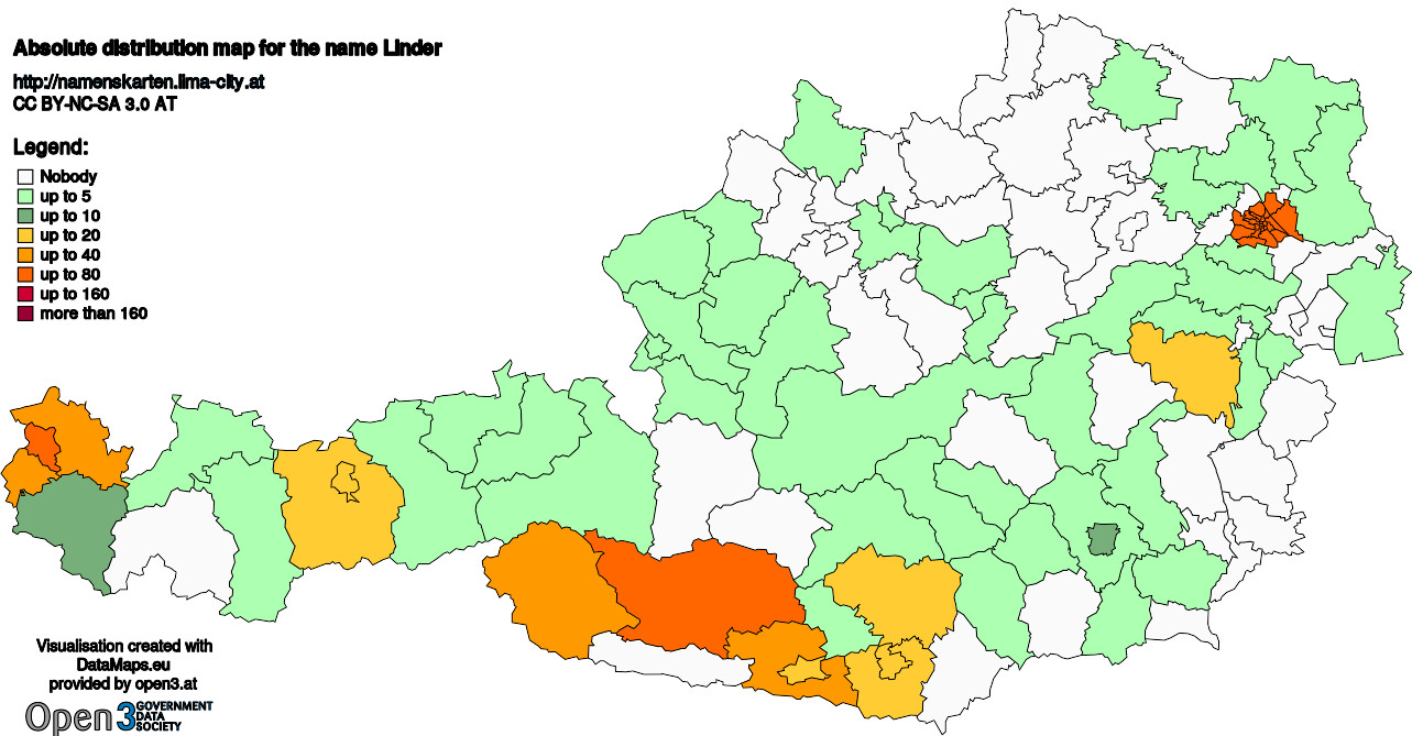 Absolute Distribution maps for surname Linder