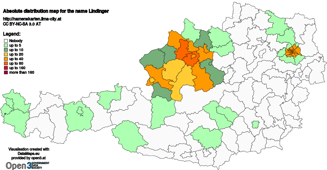 Absolute Distribution maps for surname Lindinger