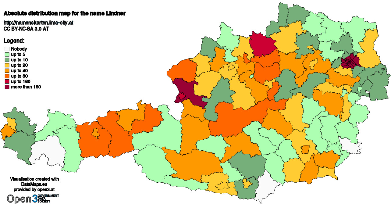 Absolute Distribution maps for surname Lindner