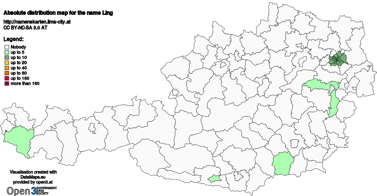 Absolute Distribution maps for surname Ling