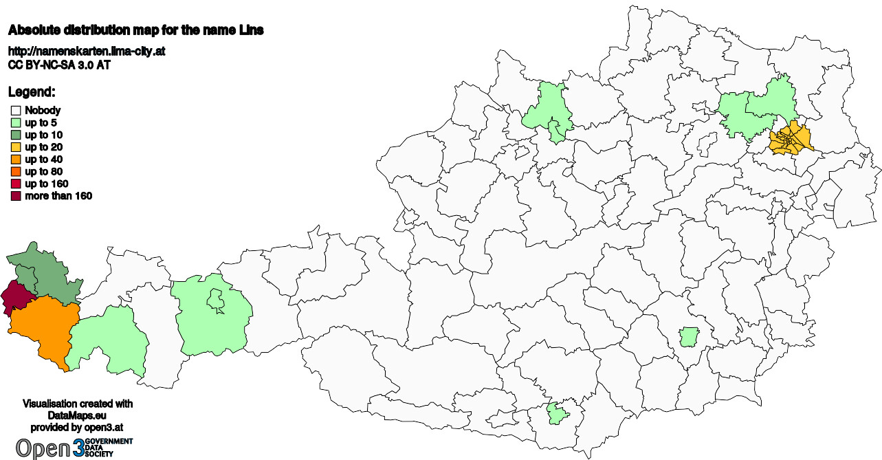 Absolute Distribution maps for surname Lins